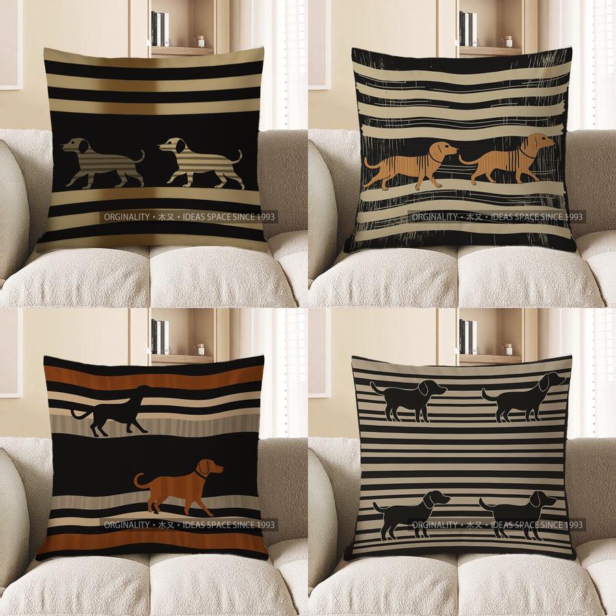 Home Decor Stylish Striped Dachshund Pattern Pillow Cover Pattern Cushion Cover Suitable For Sofa Bedroom Car Pillow Cover