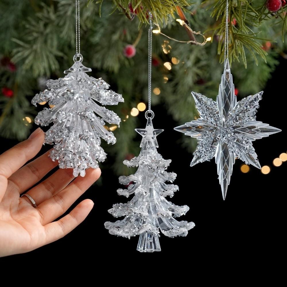 Acrylic Hanging Christmas Ornaments Clear Snowflake Ornaments Deer Ornaments Holiday Home Decor