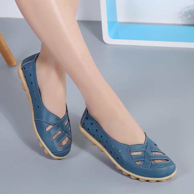 Damlöparskor i läder för kvinnor, körskor, mockasiner, bekväma ballerinaskor, vardagliga slip-on, plusstorlek, promenadskor, minimalistiska, graviditetsskor för kvinnor