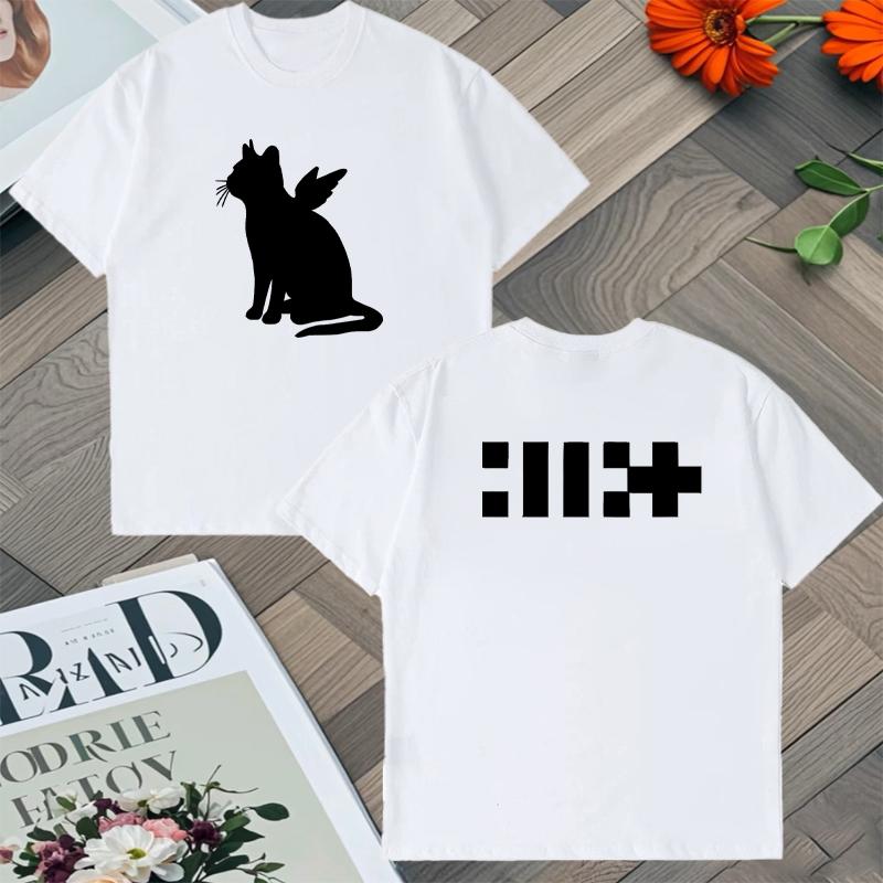 T-shirt Illit KPOP Girl Band associé à un album imprimé recto-verso style Gato Angel en coton coréen pour homme ample décontracté Y2K unisexe