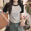 Koreanischer Stil Color Block Raglanärmel Baumwolle Schlankmachendes T-Shirt