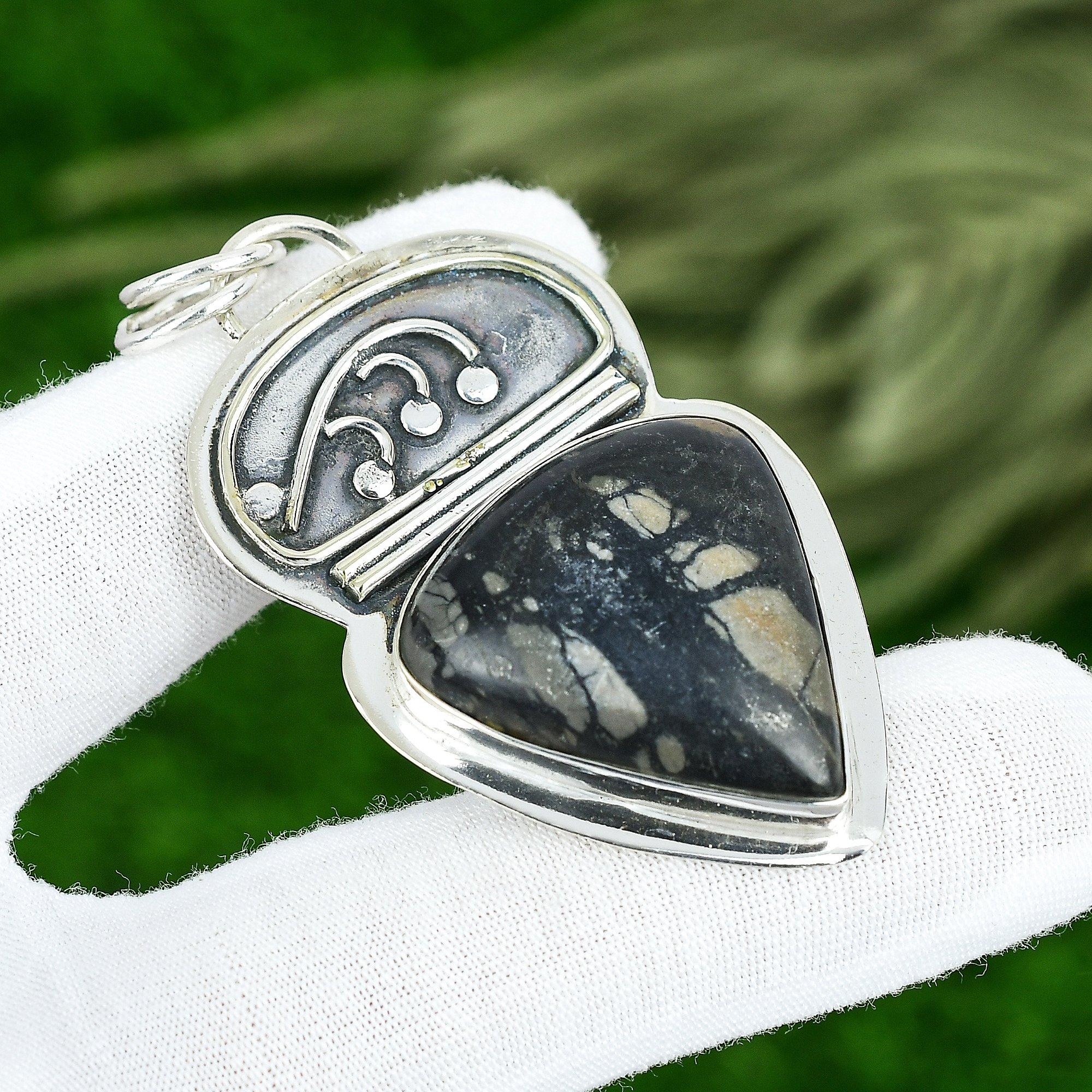 

Sisters Day Sale Sterling Silver Pear Picasso Jasper Stone Boho Pendant Jewelry