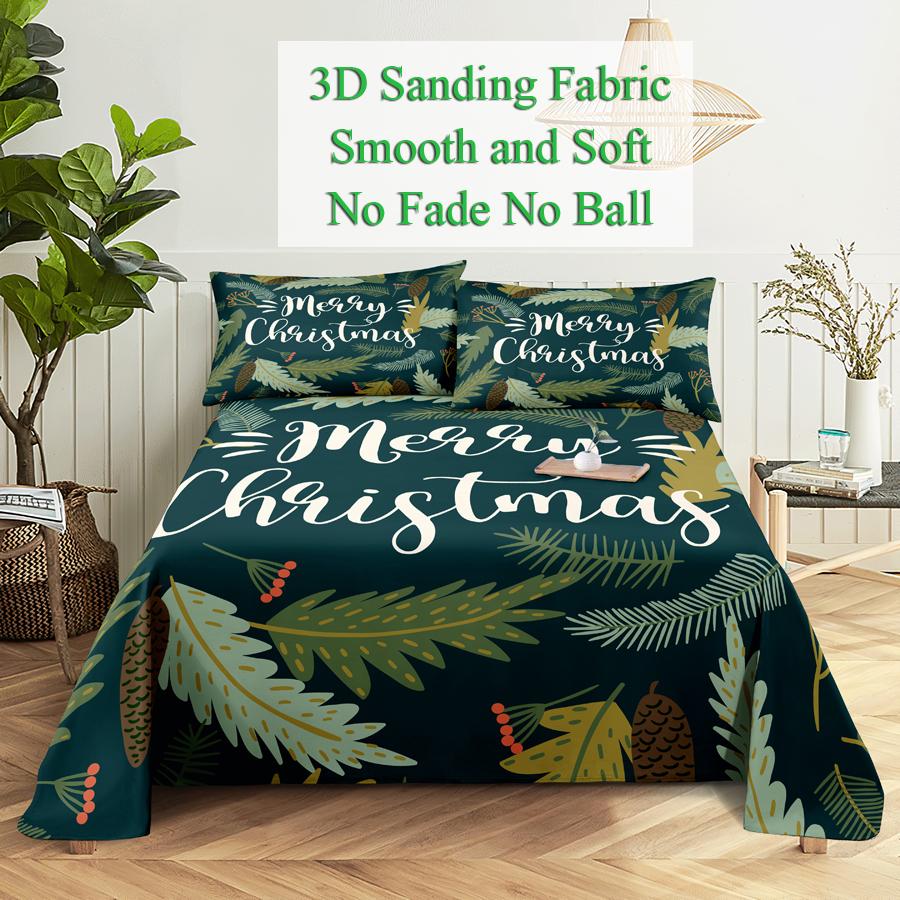 Bed Sheet Set 240x220 Christmas Tree With Pillowcase Letter Green For Single Double Beds Kids Adult 3D Bedding Texile Twin Full