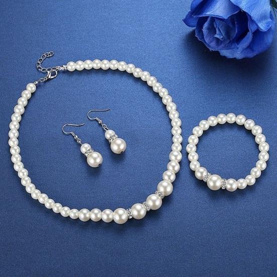 1 Set Faux Pearl Jewelry Women Necklace Bracelet And Drop Earrings Set Elegant White Faux Pearl Jewelry Set for Party Wedding Engagement