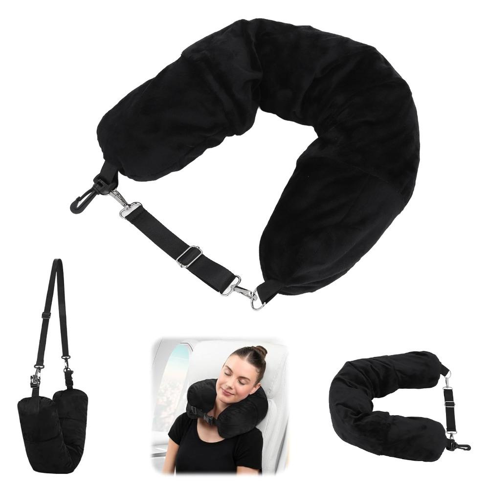 Soft Neck Pillow Storage Bag With Adjustable Straps Portable Stuffable Travel Pillow U Shape Neck Pillow Long Distance Travel