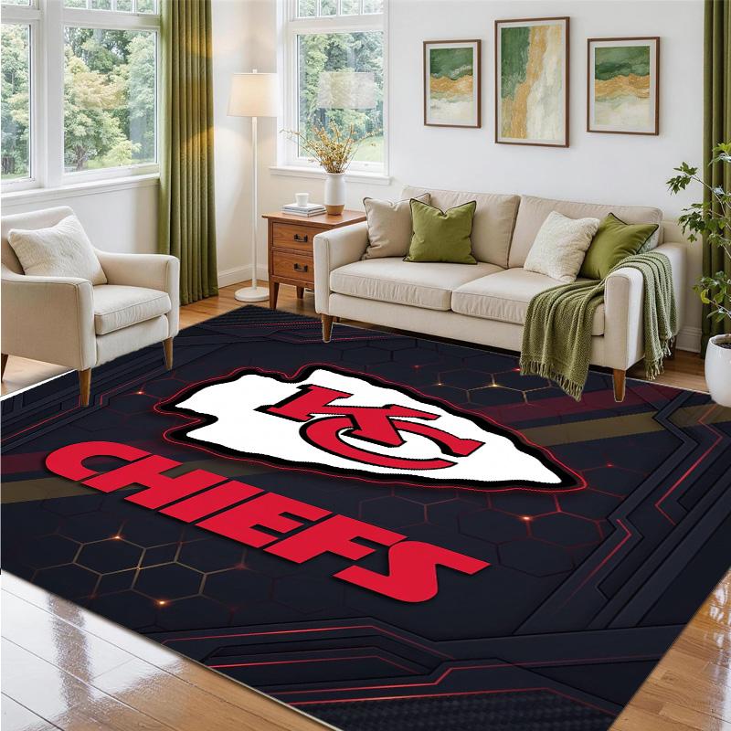 Kansas City Chiefs Design Crystal Velvet Rug Soft Decorative Mat for Bedroom Entrance