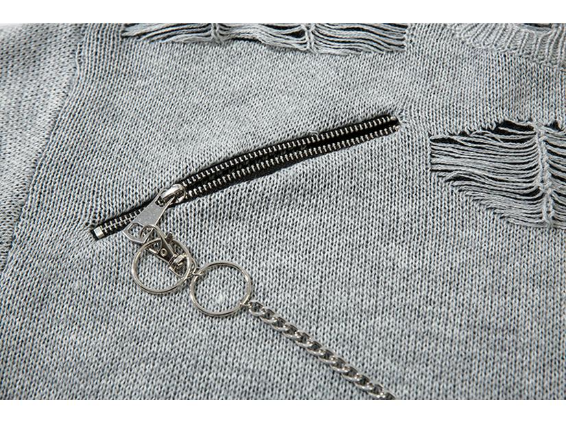 Pull Zippé Déchiré Tendance Unisexe Automne 2024 - Maille Streetwear Ample