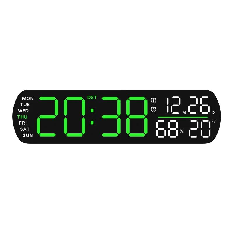 LED Digital Clock Date Week Humidity Temperature Display Brightness Adjustable Electronic 10 Inch LED Table Alarm Clock 12/24H