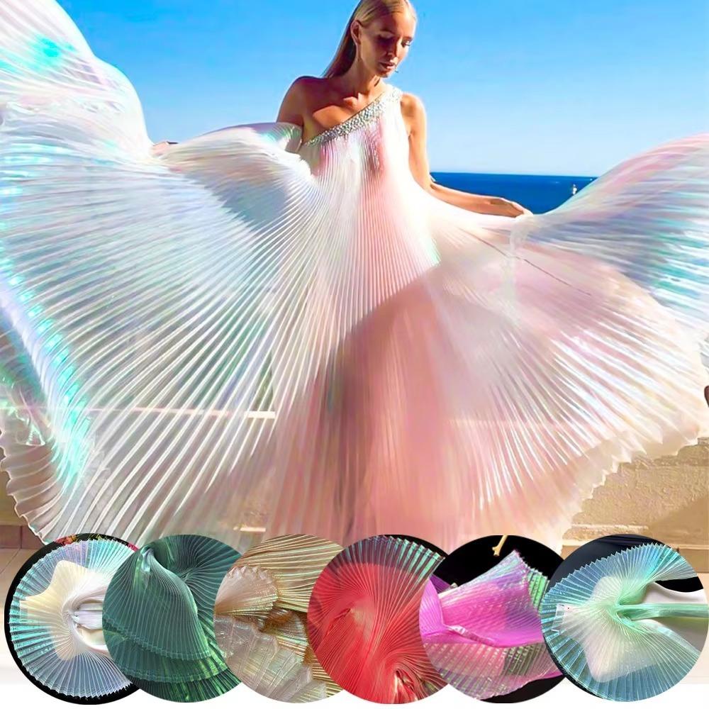 Kreativní lesklá plisovaná organzová látka Duhová mořská panna Ručně vyráběná látka 100*150cm DIY materiál Oblečení Doplňky