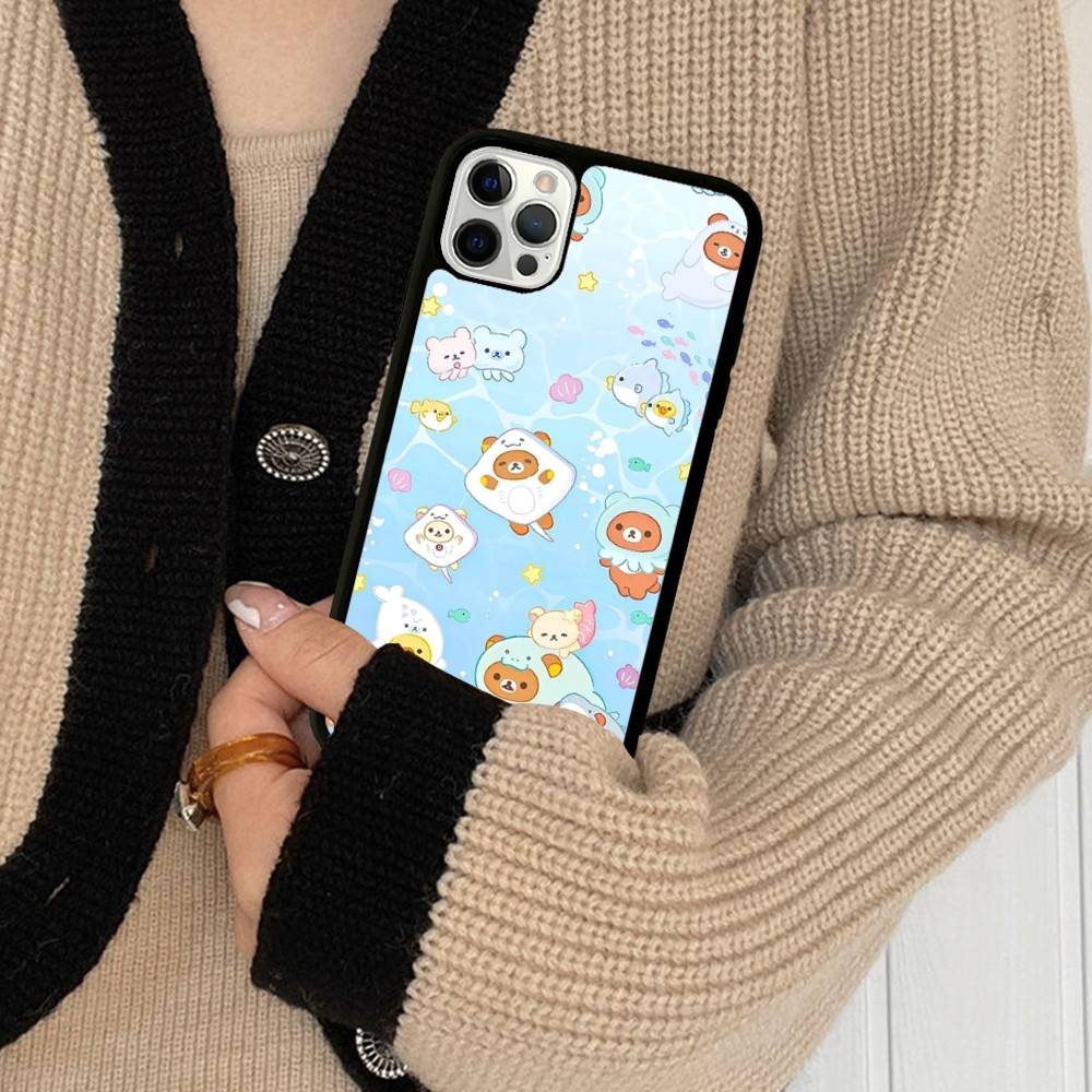 Anime Cute Cartoon Rilakkuma Movie For IPhone 17 16 15 14 13 12 11 Mini Pro Max Plus PC+TPU Back Phone Cover