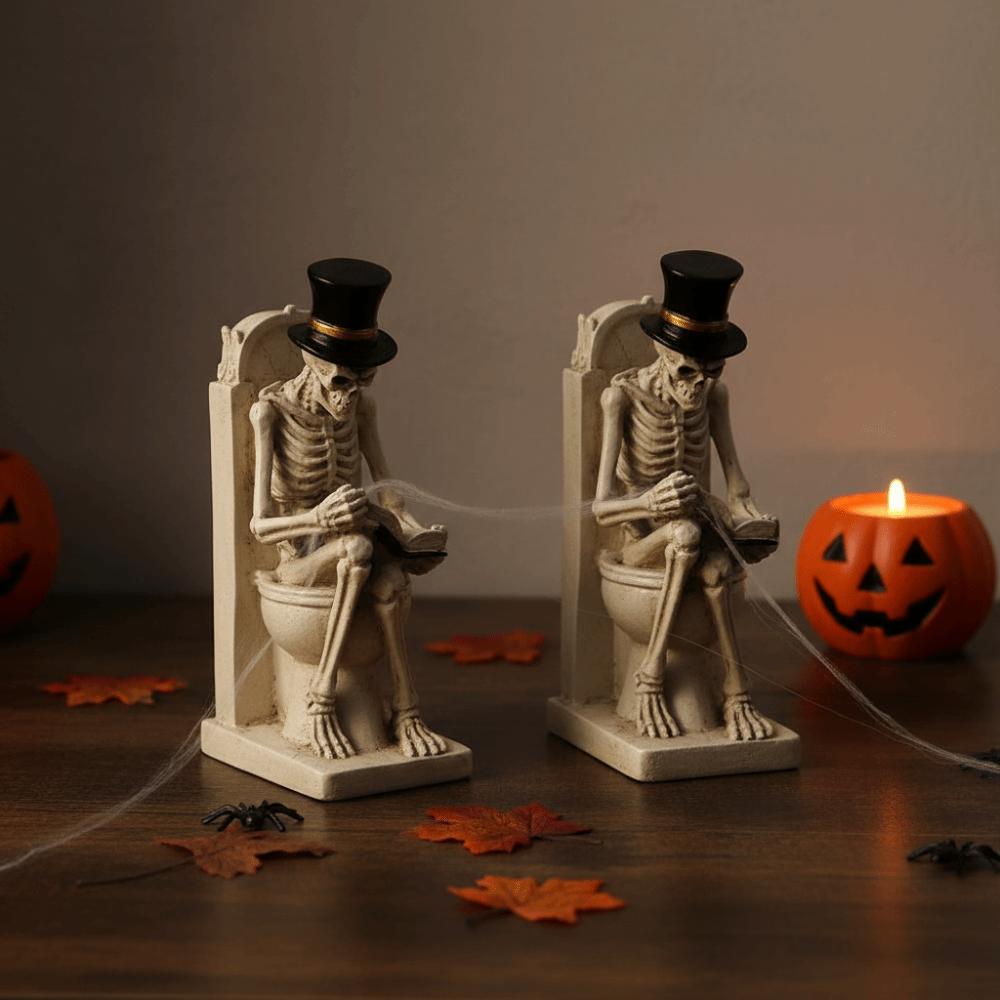Durable Resin Toilet Skeleton Statue Vintage Style Halloween Desktop Sculpture Living Room