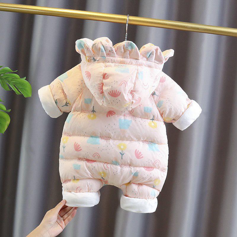 Macacão de Inverno Espesso para Bebês Meninas - Roupa Quente e à Prova de Frio para Bebês de 1 Ano