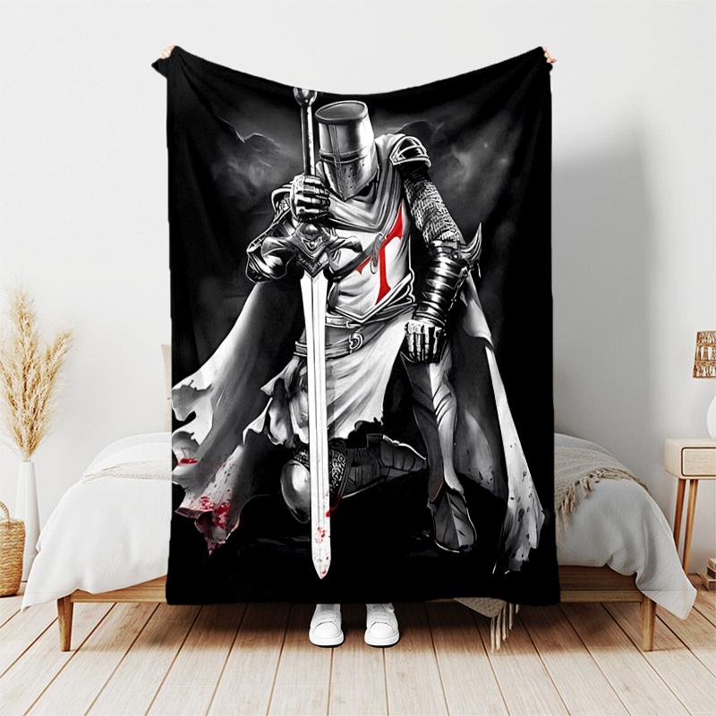 1pc Blanket Knights Templar Print Design, Lightweight Blanket for Sofa, Bed- Soft &Warm, Gift for All Seasons like Christmas, Halloween