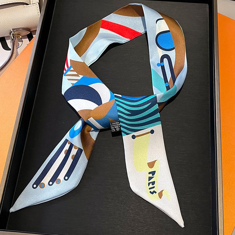 Luxury Brand Silk Skinny Scarf Bag Handle Ribbon Ladies Horse Print Headband Small Hair Scarves Band Female
