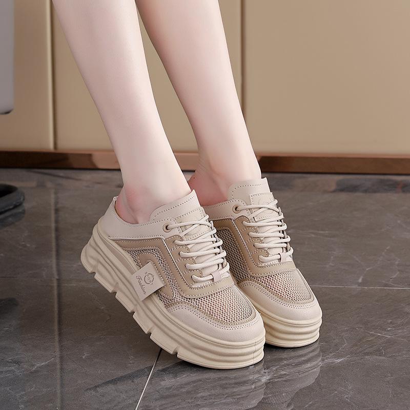 New half-drag mesh women's shoes 2025 spring and summer breathable inner height increase platform casual shoes fashion slippers CY-711
