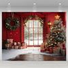 1 Piece Winter Christmas Scene Backdrop with Snowy Windows and Christmas Tree  Extra Large Outdoor Festive Wall Decor