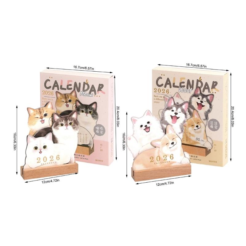 Schreibtischorganizer mit Holzfuß und Kalender mit entzückenden Welpen- und Kätzchenmotiven für Lehrer und Tierliebhaber