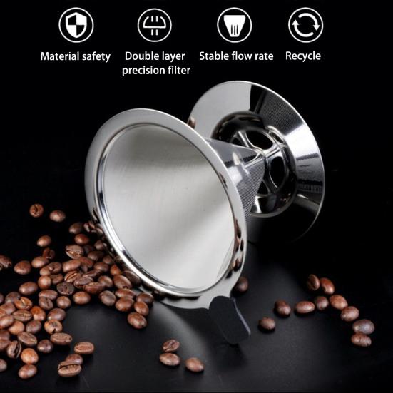 Stainless Steel Pour Over Coffee Filter Fine Mesh Double Layer Reusable Coffee Dripper Paperless Drip Cone Brewer
