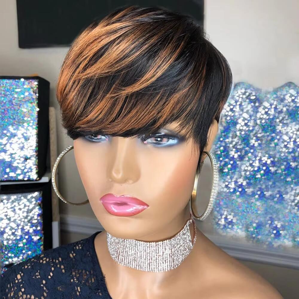 Parrucca Tagliata per Donne Nere Parrucca Taglio Corto Nero Misto con Rosso Parrucche Ricci Nere Miste Rosse Parrucca Pixie Cut Nero Naturale Misto Rosso Sintetica Corta