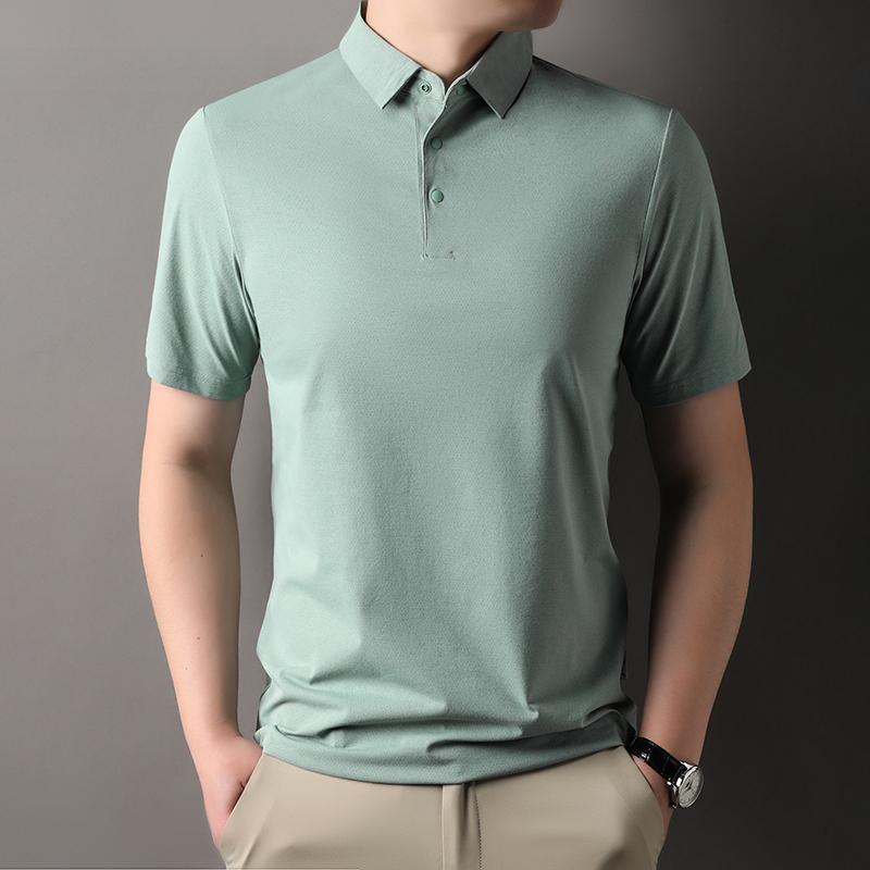 2025 New Summer Men's Lapel Solid Color Short-sleeved T-shirt Absorbent Quick Drying Polo Shirt