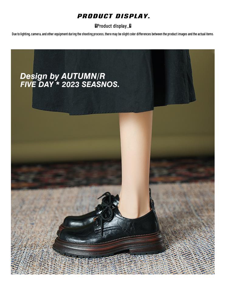 Women's 2024 Spring/Summer Retro Lace-Up Loafers - Thick Sole, Round Toe, Chunky Heel In British Style