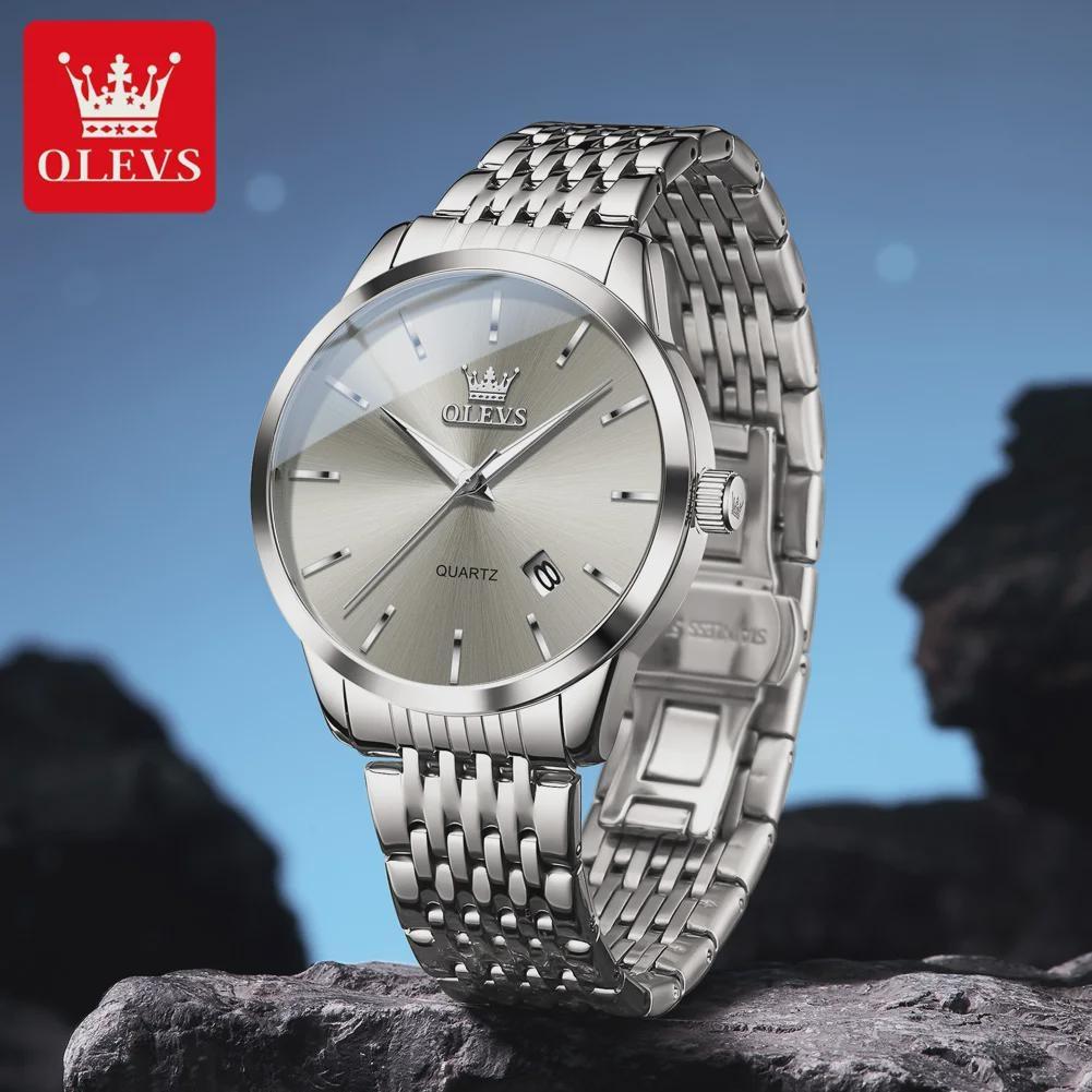 OLEVS Original Quartz Men's Watches Fashion Simple Stainless Steel Strap Waterproof Auto Date Luminous Wrist Watches for Man