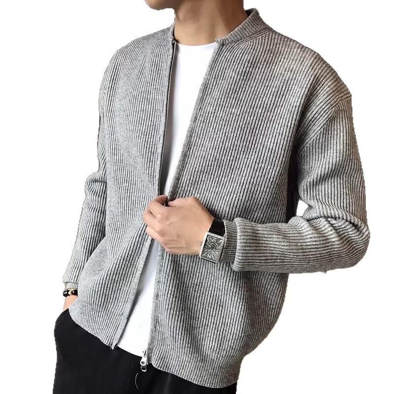 Men's Solid Color Slim Fit Zipper Knit Cardigan - Autumn/Winter Long Sleeve Trend