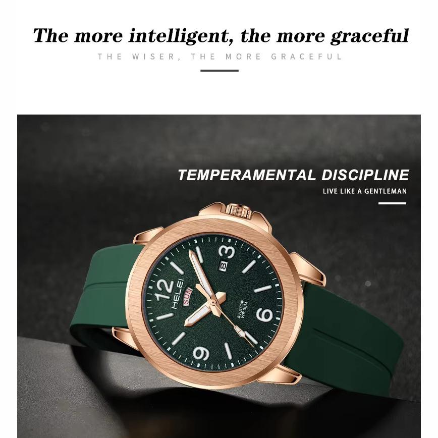 Mens Quartz Watch Magnetic Silicone Strap Luminous Hands Day Date Waterproof Wristwatches