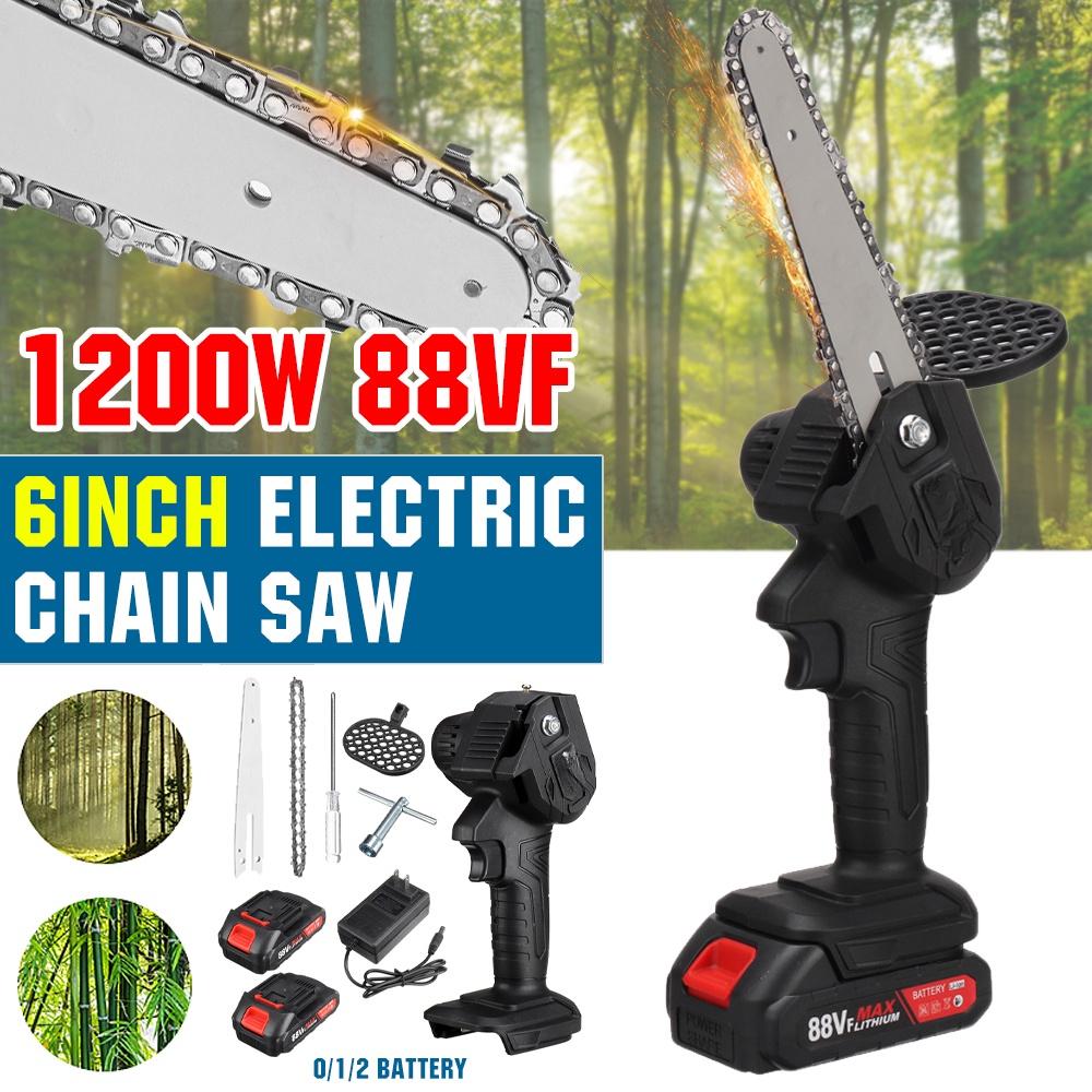 1200W 6 Inch Mini Electric Pruning Saw Rechargeable Electric Chain Saw With 2pcs Battery Woodworking Garden Logging Cutter