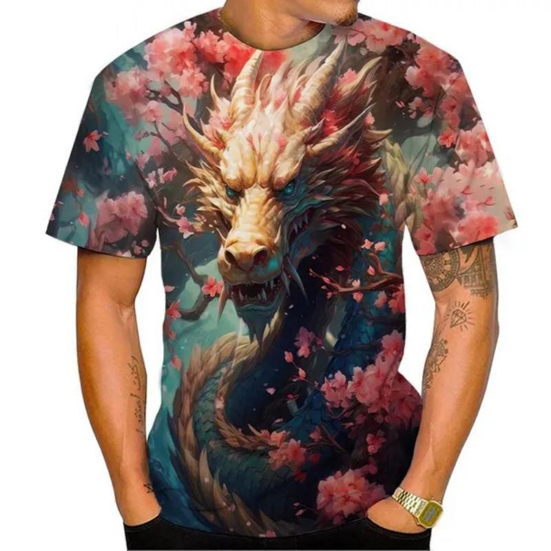Tricouri cu Imprimeu 3D Floral Dragon Nou Bărbați Femei Modă Gât O Mânecă Scurtă Tricou Supradimensionat Harajuku Y2k Topuri Tricouri Haine Copii