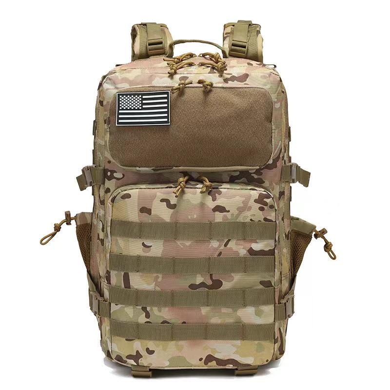 

Camouflage Outdoor Tactical Backpack with Large Capacity, Double Shoulder Straps, Side Pockets for Cycling, Hiking, Travel, and Mountaineering 19 inch