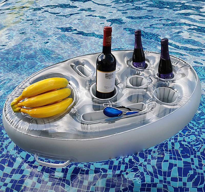 New PVC Inflatable Eight Hole Water Food Floating Tray Portable Drink Fruit Cup Holder