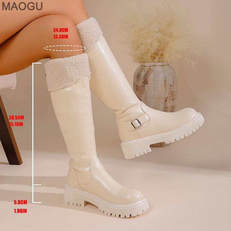 British Style Platform Chunky Shearling Knee-High Long Boots 2026 Winter New Plus Size 35-43 Belt Buckle Riding Boots for Women