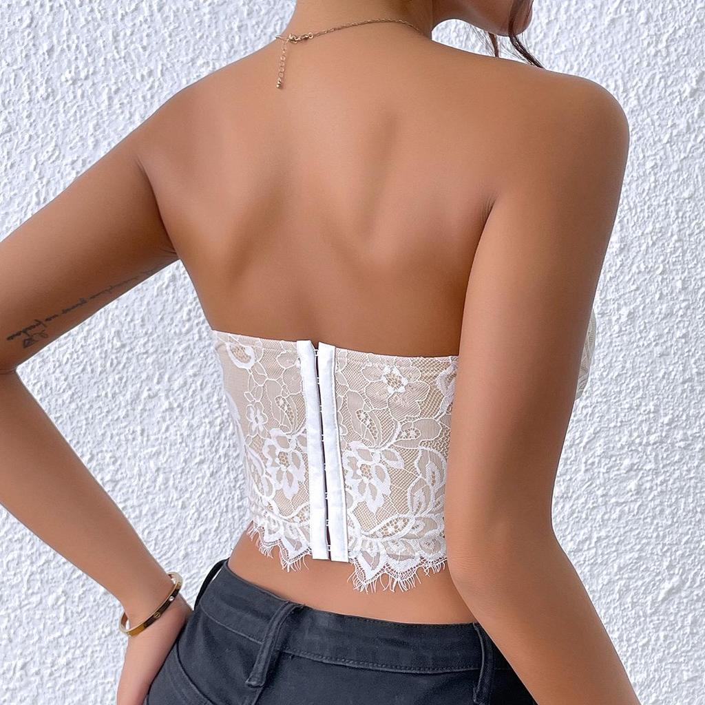 High-End Sexy Lace Eyelash Floral Tube Top for Women 11075