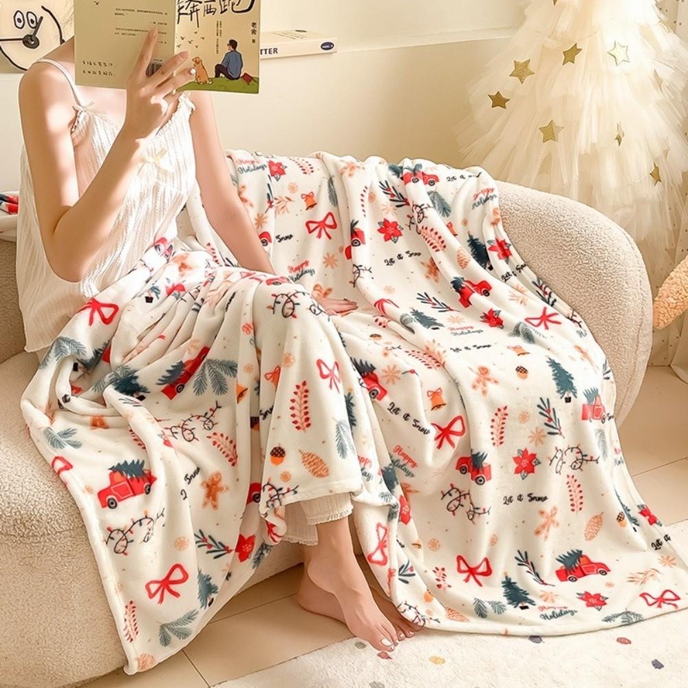 Thickened Christmas Flannel Blankets Warm Soft Fluffy Sofa Cover Bedspread Faux Fur Snowflake Coral Fleece Blanket Spring