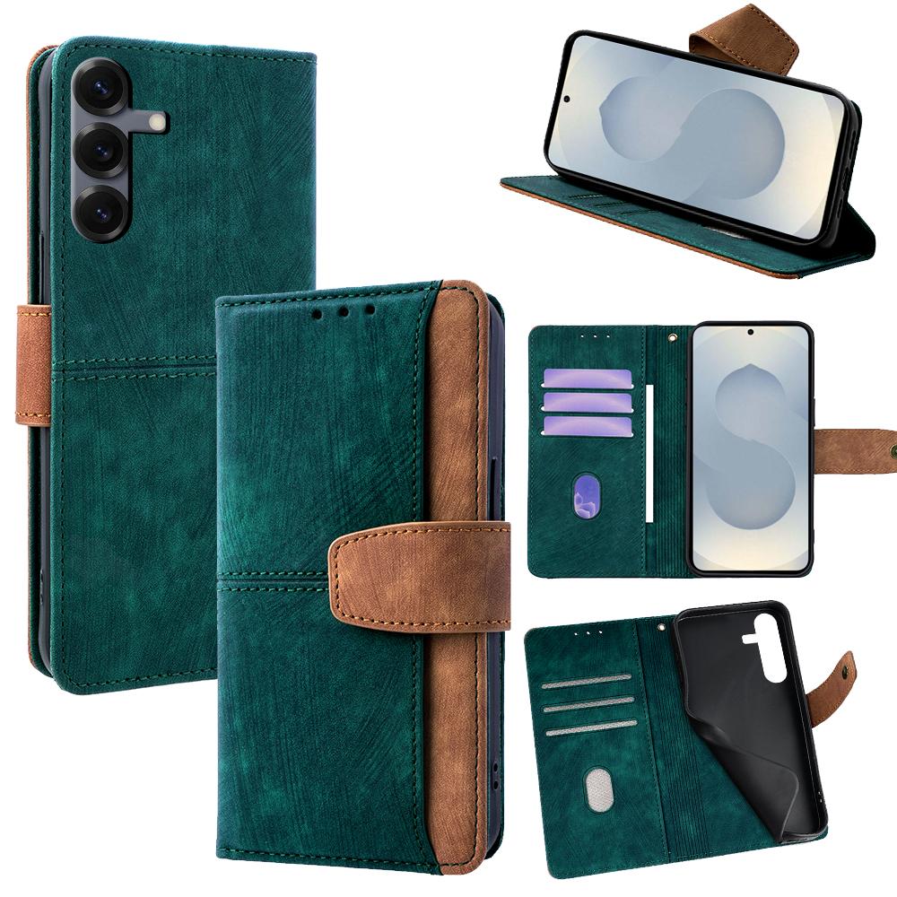 For Samsung Galaxy S25 Case RFID Blocking Color Splicing PU Leather Wallet Phone Cover