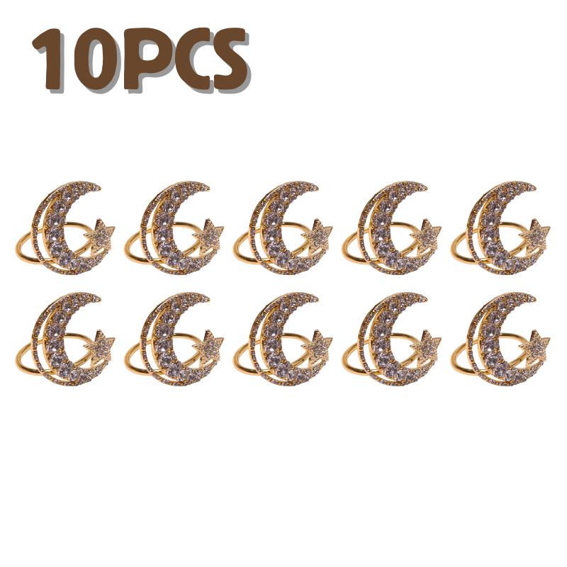 1-30PCS Ramadan Napkin Ring Set Gold Star Moon Design Alloy Crystal Metal Hollow For Holiday Tableware Durable Holder