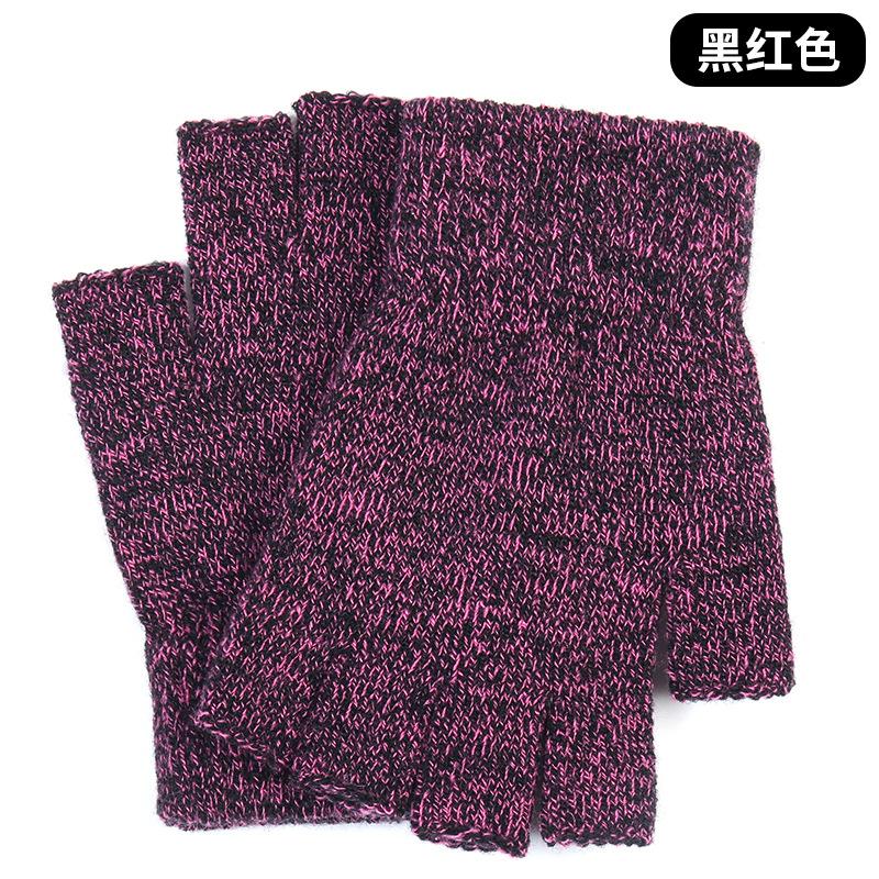 Knitted Warm Men's Half Gloves, Autumn and Winter Wool Cold-proof Half-finger Gloves