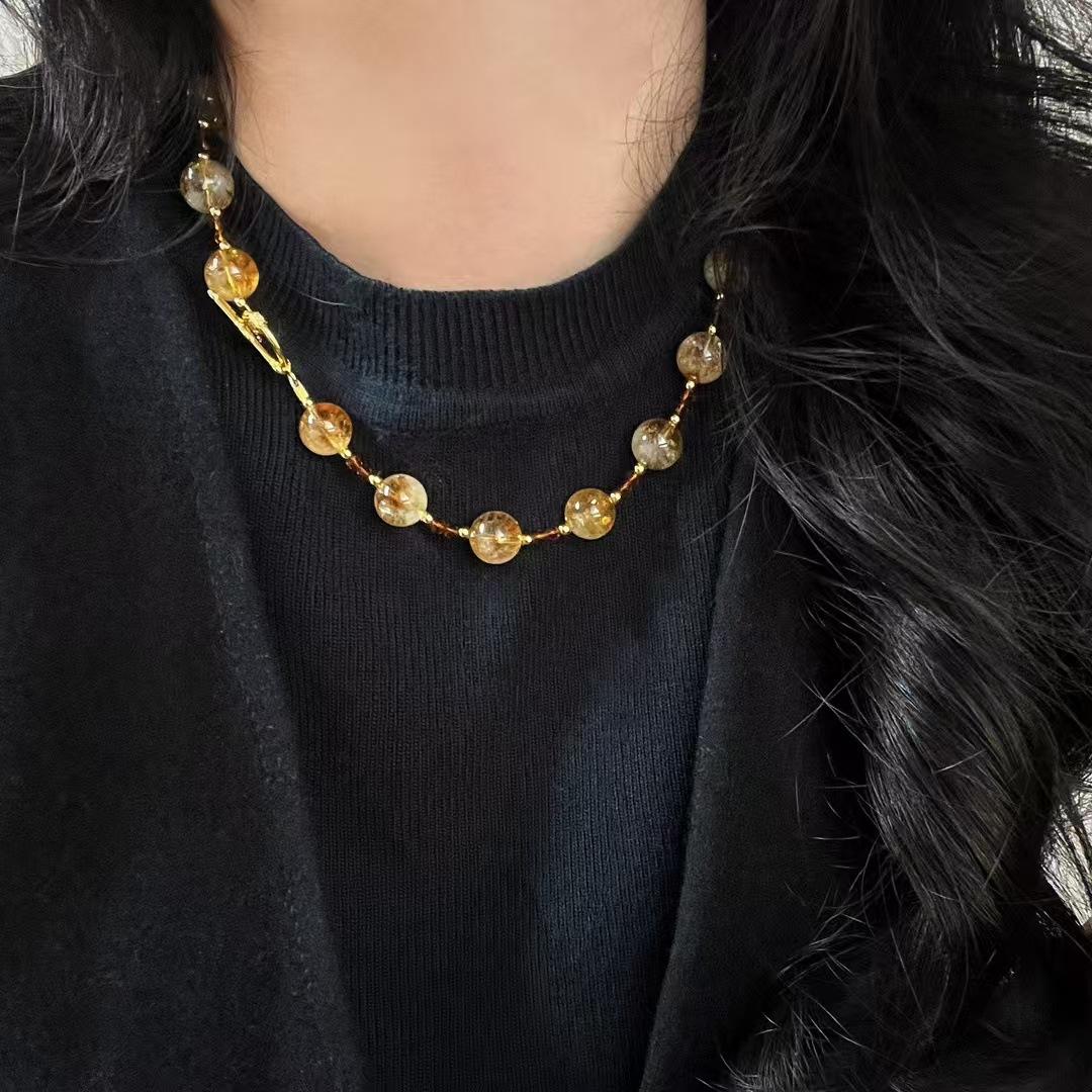 

Vintage High Quality Maillard Style Natural Citrine Gypsophila Clavicle Chain Necklace