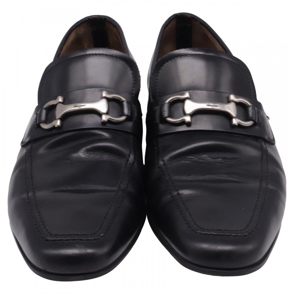 Salvatore Ferragamo Black Leather Gancini Loafers