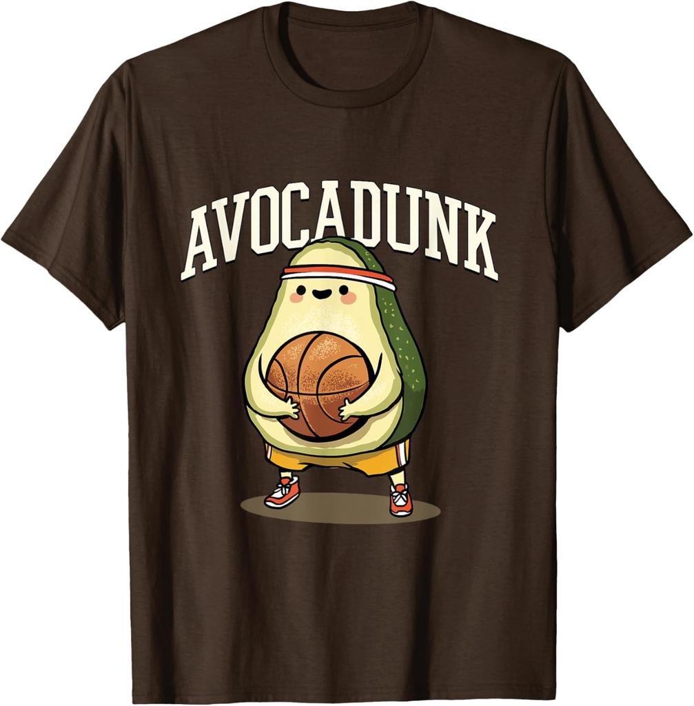 Avocadunk Avocado Basketball Pun Graphic Tee Funny Food Lover Gift Casual T-Shirt
