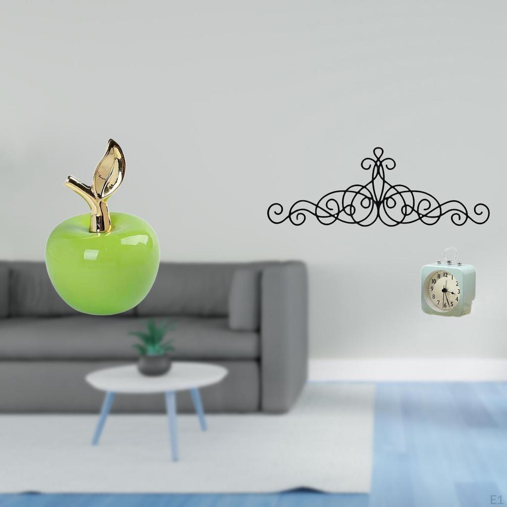 Ceramic Figurine Fruit Sculpture And Metal Wall Art Floral Scroll Plaque Ornament for Home Cafe