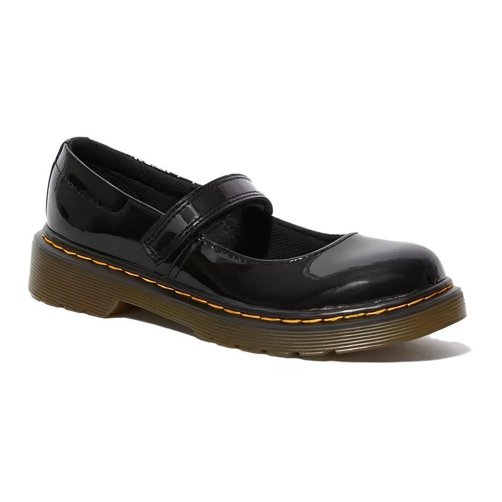 Dr. Martens Patent Leather Round Toe Chunky Heel Buckle Low Top Childrens Shoes Kids Shoes Black 15655002