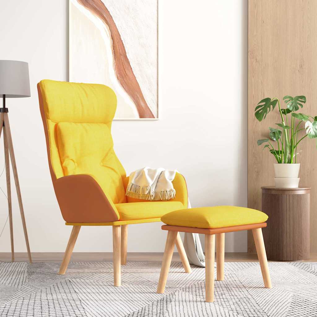 Recliner Chair with Ottoman Mustard Yellow Faux Leather & Fabric