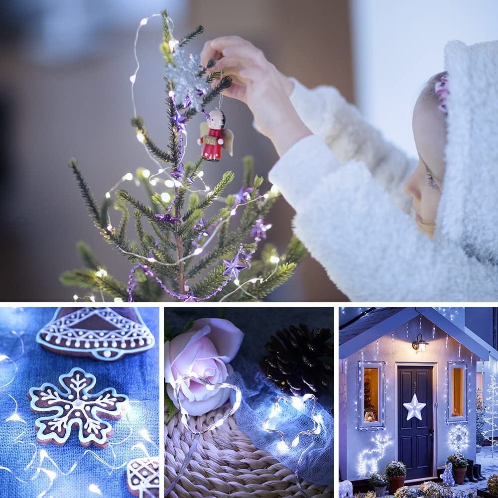 TG66255-1 CHRISTMAS TREE LIGHTS ON WIRE 20 LED MICRO GARLAND COOL WHITE + Batteries