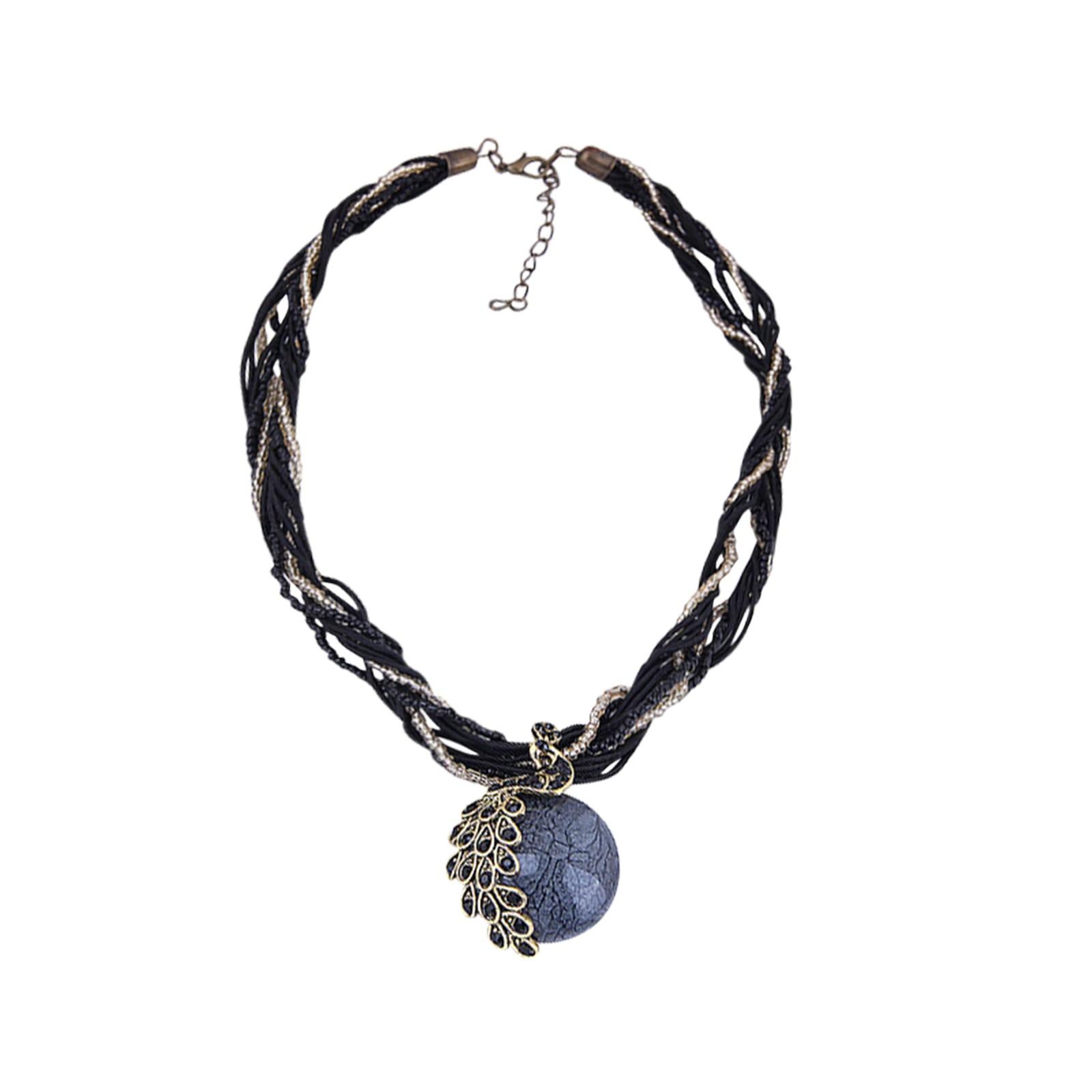 

Богемный павлин драгоценный камень темперамент женское ретро рисовое ожерелье цепочка свитер этнический кулон плетеная веревка One Size чёрный