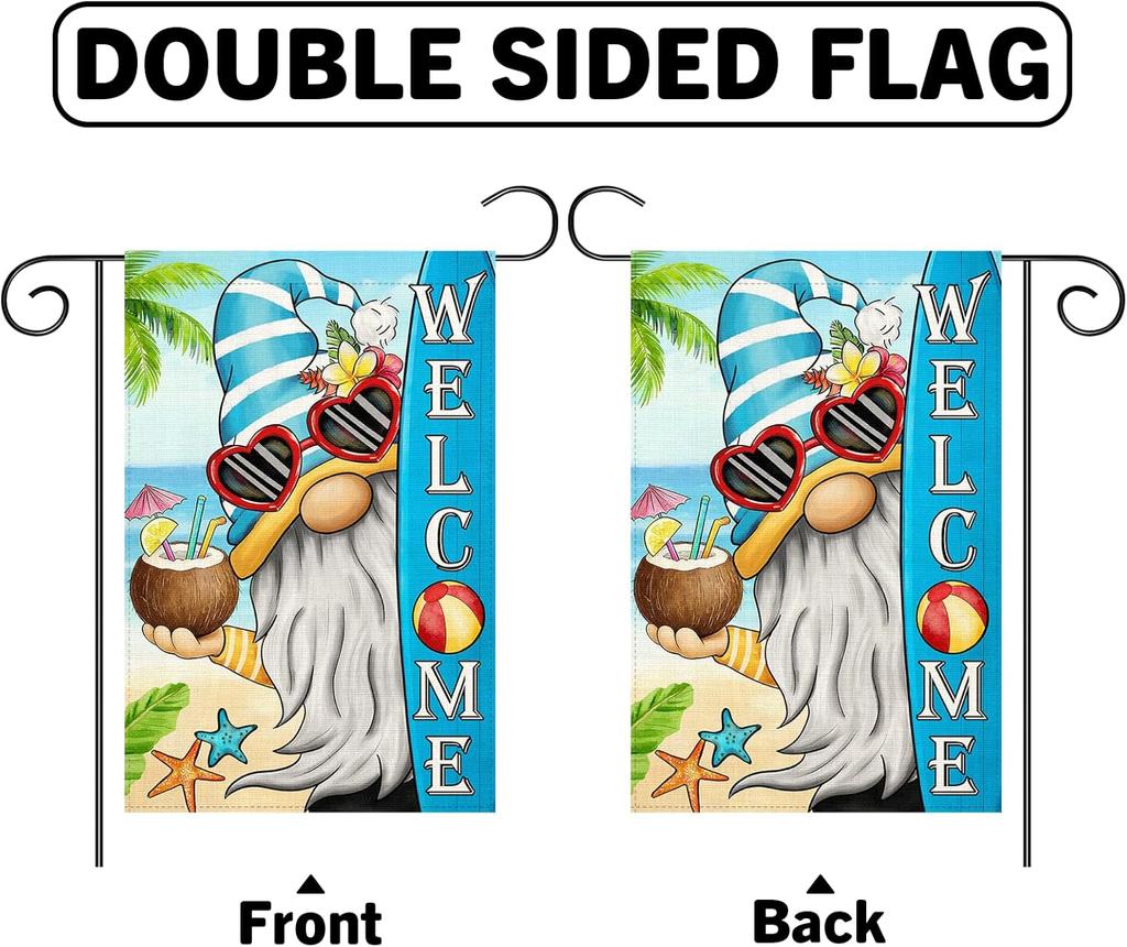 Welcome Summer Gnomes Garden Flag 12x18 Double Sided Vertical Outdoor Flag for Farmhouse Decoration Yard Lawn Garden Banner