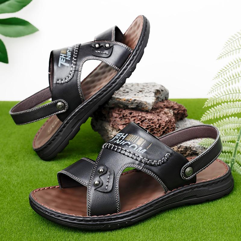 Men's sandals leather breathable non-slip and wear-resistant outer wear dual-purpose cool slippers men's summer new soft-soled beach shoes