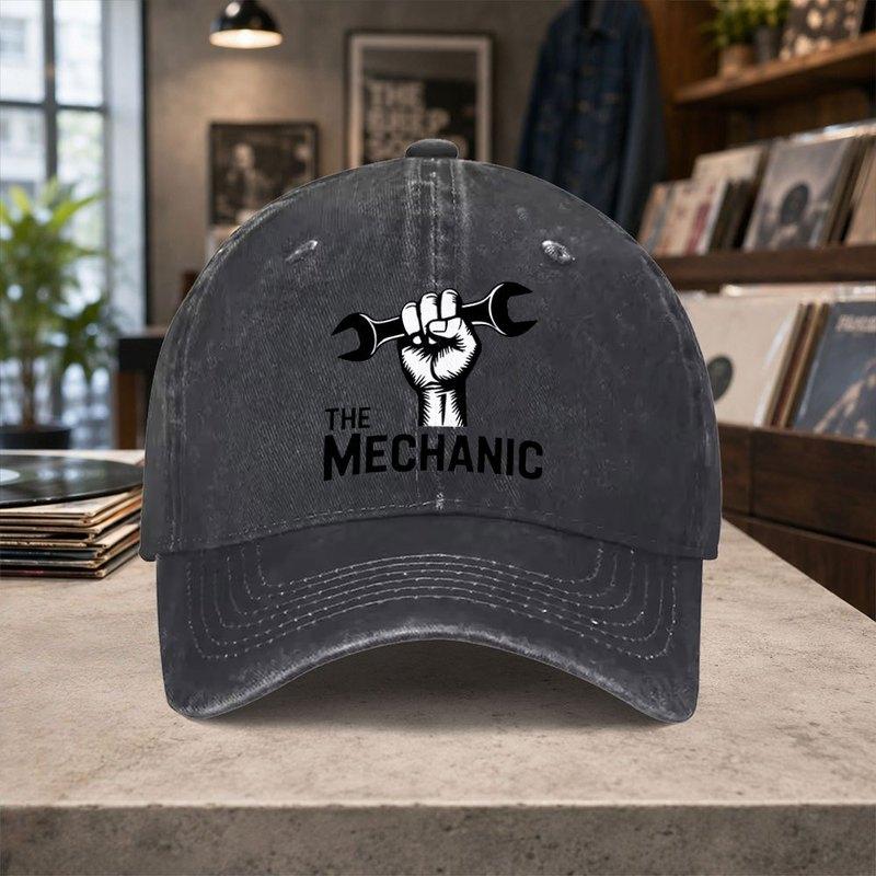 Mechanic Craftsman Printed Washed Baseball Cap Unisex Adjustable Retro Casual Hat For Outdoor Daily Wear Gift