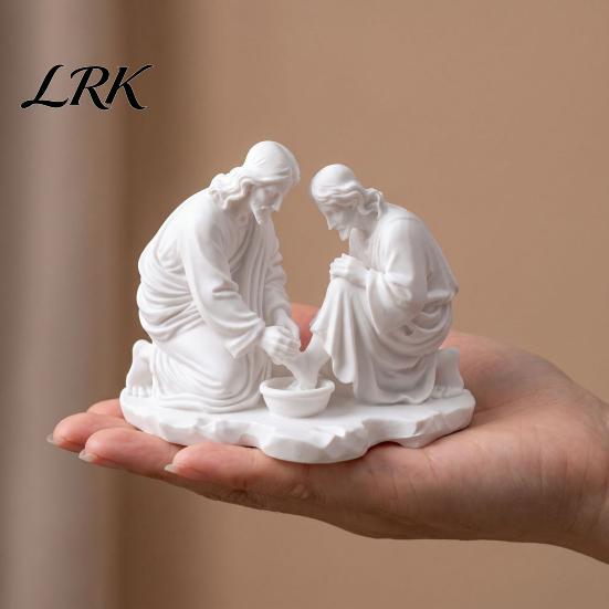Small Desktop Religious Figurines 3D Printed Foot Washing Figurine Ornament, Statue, Premium Interior Ornaments Spiritual Table Decoration for